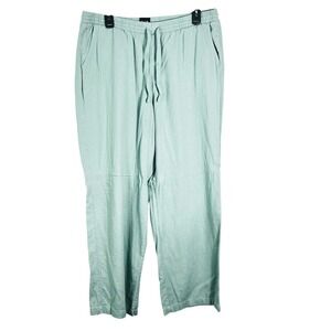 GAP Wide Leg Pants Linen Blend Pull On Elastic Waist Mint Green Drawstring Large